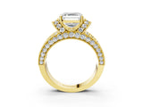 Yellow gold Asscher Halo Pave Diamond Engagement Ring with Milgrain Detailing_56