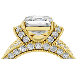 Yellow gold Asscher Halo Pave Diamond Engagement Ring with Milgrain Detailing_57