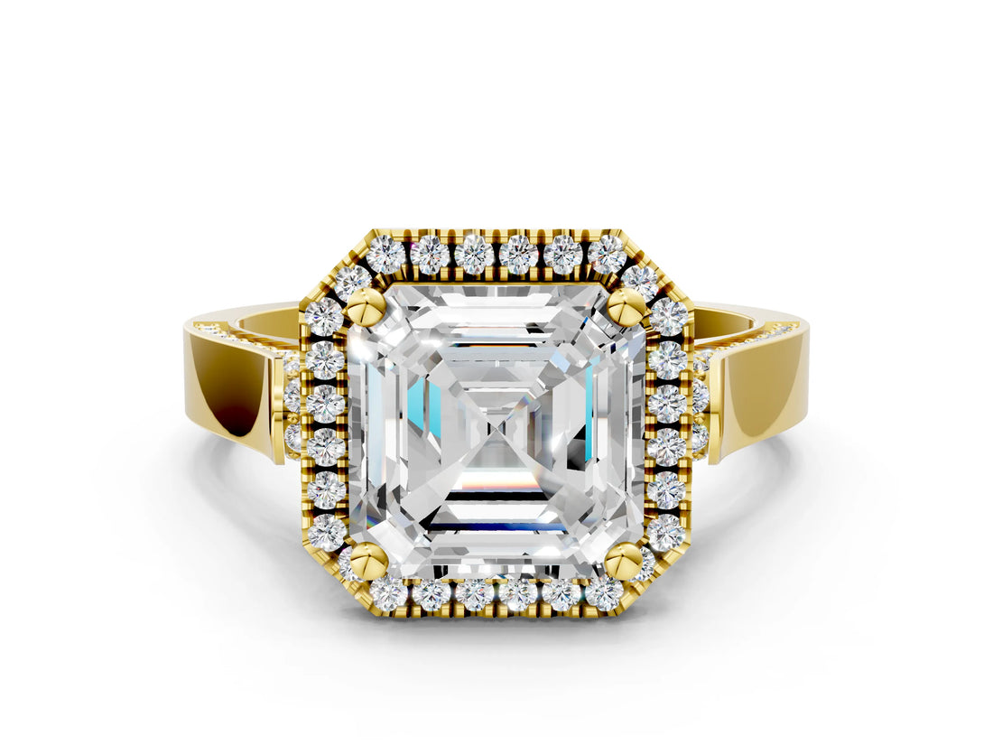 Yellow gold Asscher Halo Pave Split Shank Prong Setting Ring_27