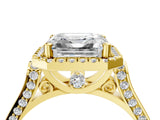 Yellow gold Asscher Halo Pave Split Shank Prong Setting Ring_31