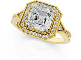 Yellow gold Asscher Halo Round Diamond Milgrain Pave Engagement Ring_10