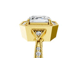 Yellow gold Asscher Halo Round Diamond Milgrain Pave Engagement Ring_14
