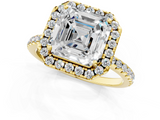 Yellow gold Asscher Halo Round Diamond Pavé Band Four-Prong Ring_4