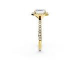 Yellow gold Asscher Halo Round Diamond Pavé Band Four-Prong Ring_5