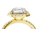 Yellow gold Asscher Halo Round Diamond Pavé Band Four-Prong Ring_7
