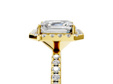 Yellow gold Asscher Halo Round Diamond Pavé Band Four-Prong Ring_8