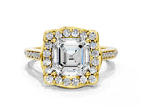 Yellow gold Asscher Halo Round Diamond Pave Band with Four-Prong Setting_33