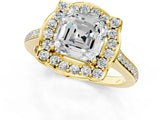 Yellow gold Asscher Halo Round Diamond Pave Band with Four-Prong Setting_34
