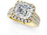 Yellow gold Asscher Halo Round Diamond Pave Band with Prong Setting 1
