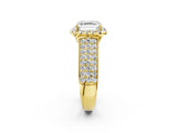 Yellow gold Asscher Halo Round Diamond Pave Band with Prong Setting 2