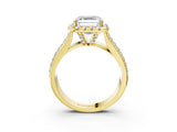 Yellow gold Asscher Halo Round Diamond Pave Band with Prong Setting 3