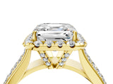 Yellow gold Asscher Halo Round Diamond Pave Band with Prong Setting 4