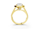 Yellow gold Asscher Halo Solitaire Diamond Ring with Pave Band and Bezel Setting_56