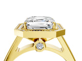 Yellow gold Asscher Halo Solitaire Diamond Ring with Pave Band and Bezel Setting_57