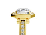 Yellow gold Asscher Halo Solitaire Diamond Ring with Pave Band and Bezel Setting_58