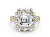 Yellow gold Asscher Halo Split Shank Diamond Engagement Ring with Pave Band and Four-Prong Setting_23