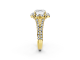 Yellow gold Asscher Halo Split Shank Diamond Engagement Ring with Pave Band and Four-Prong Setting_25