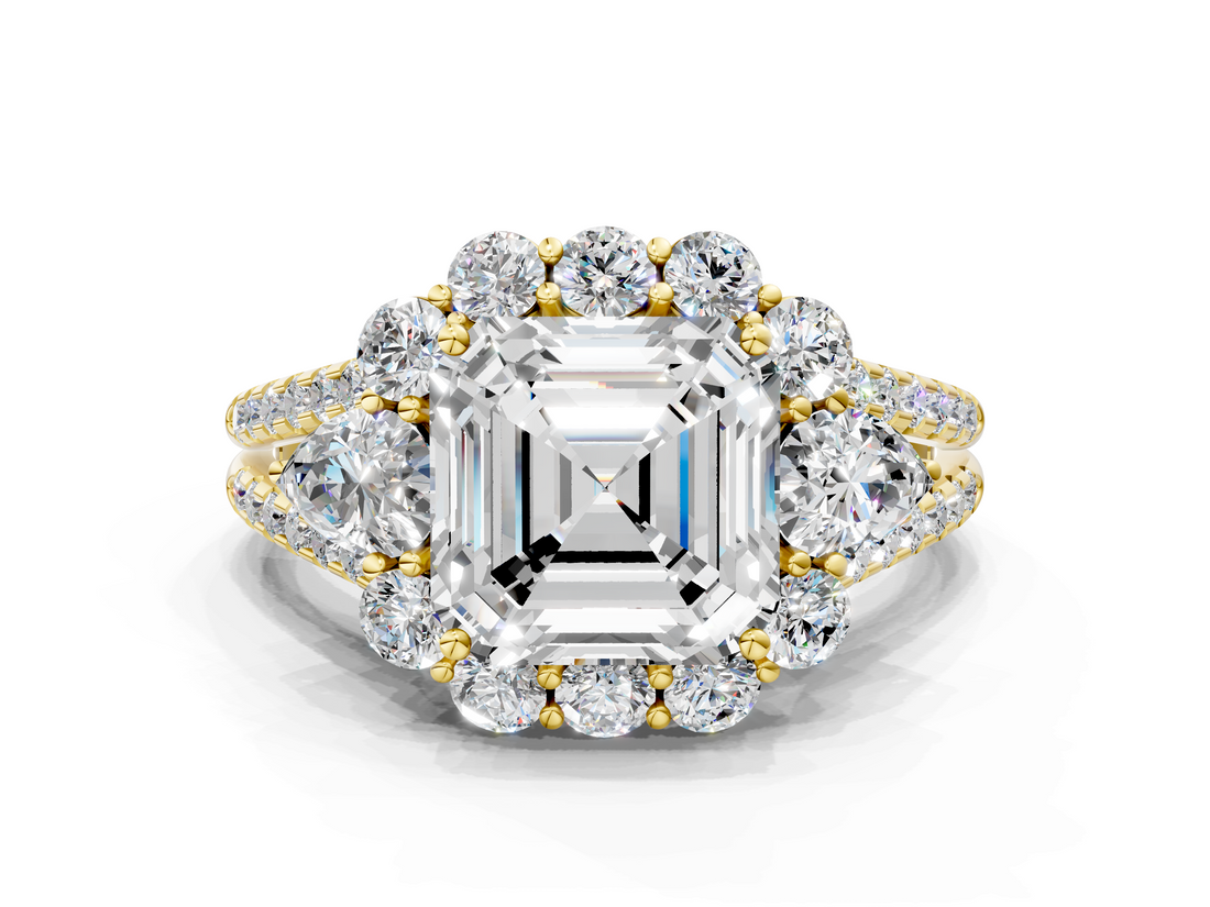 Yellow gold Asscher Halo Split Shank Diamond Engagement Ring with Prong Setting_24