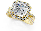 Yellow gold Asscher Halo Split Shank Diamond Ring with Pavé Setting_45