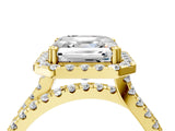 Yellow gold Asscher Halo Split Shank Diamond Ring with Pavé Setting_48