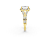 Yellow gold Asscher Halo Split Shank Diamond Ring with Prong Setting_8