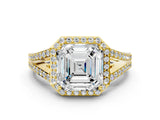 Yellow gold Asscher Halo Split Shank Pave Diamond Ring with Four-Prong Setting_52