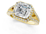 Yellow gold Asscher Halo Split Shank Pave Diamond Ring with Four-Prong Setting_53