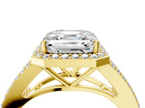 Yellow gold Asscher Halo Split Shank Pave Diamond Ring with Four-Prong Setting_56