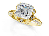 Yellow gold Asscher Halo Split Shank Pave Diamond Ring with Petal Prong Setting_21