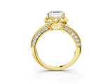 Yellow gold Asscher Halo Split Shank Pave Diamond Ring with Petal Prong Setting_23