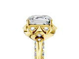 Yellow gold Asscher Halo Split Shank Pave Diamond Ring with Petal Prong Setting_25