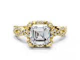 Yellow gold Asscher Halo Twist Band Solitaire Ring with Six-Prong Setting_32