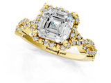 Yellow gold Asscher Halo Twist Band Solitaire Ring with Six-Prong Setting_33