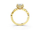 Yellow gold Asscher Halo Twist Band Solitaire Ring with Six-Prong Setting_35