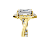 Yellow gold Asscher Halo Twist Band Solitaire Ring_11