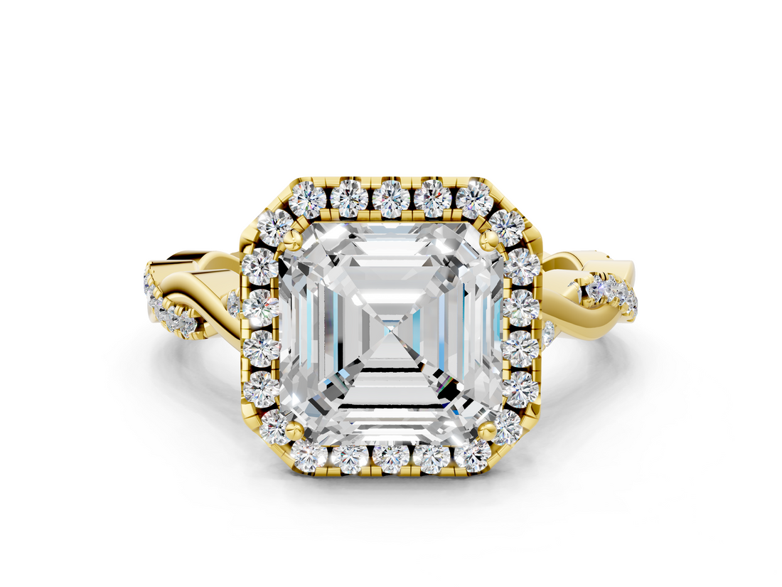 Yellow gold Asscher Halo Twist Band Solitaire Ring_6