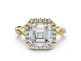 Yellow gold Asscher Halo Twist Band Solitaire Ring_6