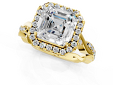 Yellow gold Asscher Halo Twist Band Solitaire Ring_7