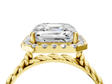 Yellow gold Asscher Halo Twisted Band Four-Prong Diamond Ring_10