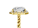 Yellow gold Asscher Halo Twisted Band Four-Prong Diamond Ring_11