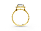 Yellow gold Asscher Halo Twisted Band Four-Prong Diamond Ring_9