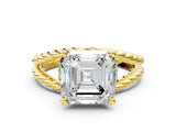 Yellow gold Asscher Halo Twisted Band Four-Prong Ring_32