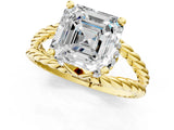 Yellow gold Asscher Halo Twisted Band Four-Prong Ring_33
