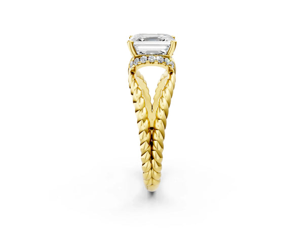Yellow Gold Asscher Cut Engagement Ring Setting with Twisted Rope Split Shank and Accented Head