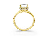 Yellow gold Asscher Halo Twisted Band Four-Prong Ring_35