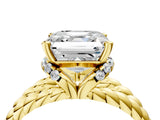 Yellow gold Asscher Halo Twisted Band Four-Prong Ring_36