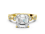 Yellow gold Asscher Milgrain Bezel Diamond Engagement Ring with Solitaire Prong Setting_35
