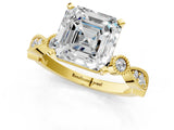 Yellow gold Asscher Milgrain Bezel Diamond Engagement Ring with Solitaire Prong Setting_36