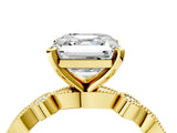 Yellow gold Asscher Milgrain Bezel Diamond Engagement Ring with Solitaire Prong Setting_39