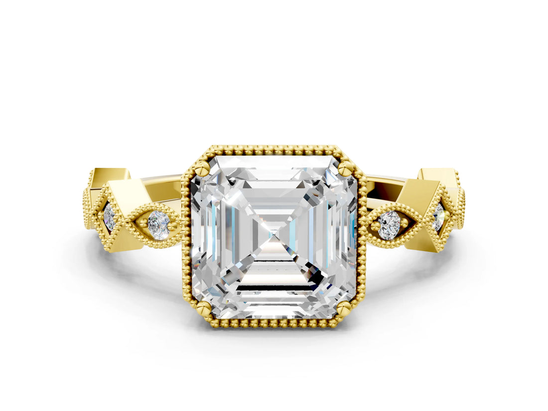 Yellow gold Asscher Milgrain Marquise Diamond Twist Band Ring_33